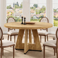 Fnova 47" Round Dining Table for 4 People, Modern Farmhouse Wooden Kitchen Table for Living Room, Dining Room(Chairs Not Included),Light Brown