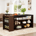 Fnova 55.12" Modern Kitchen Island with 5-Tier Open Shelves, Kitchen Prep Island Workstation, Thickened Waterproof Scratch-Resistant Tabletop, for Kitchen, Dining Room, Living Room, Easy Assembly,Black