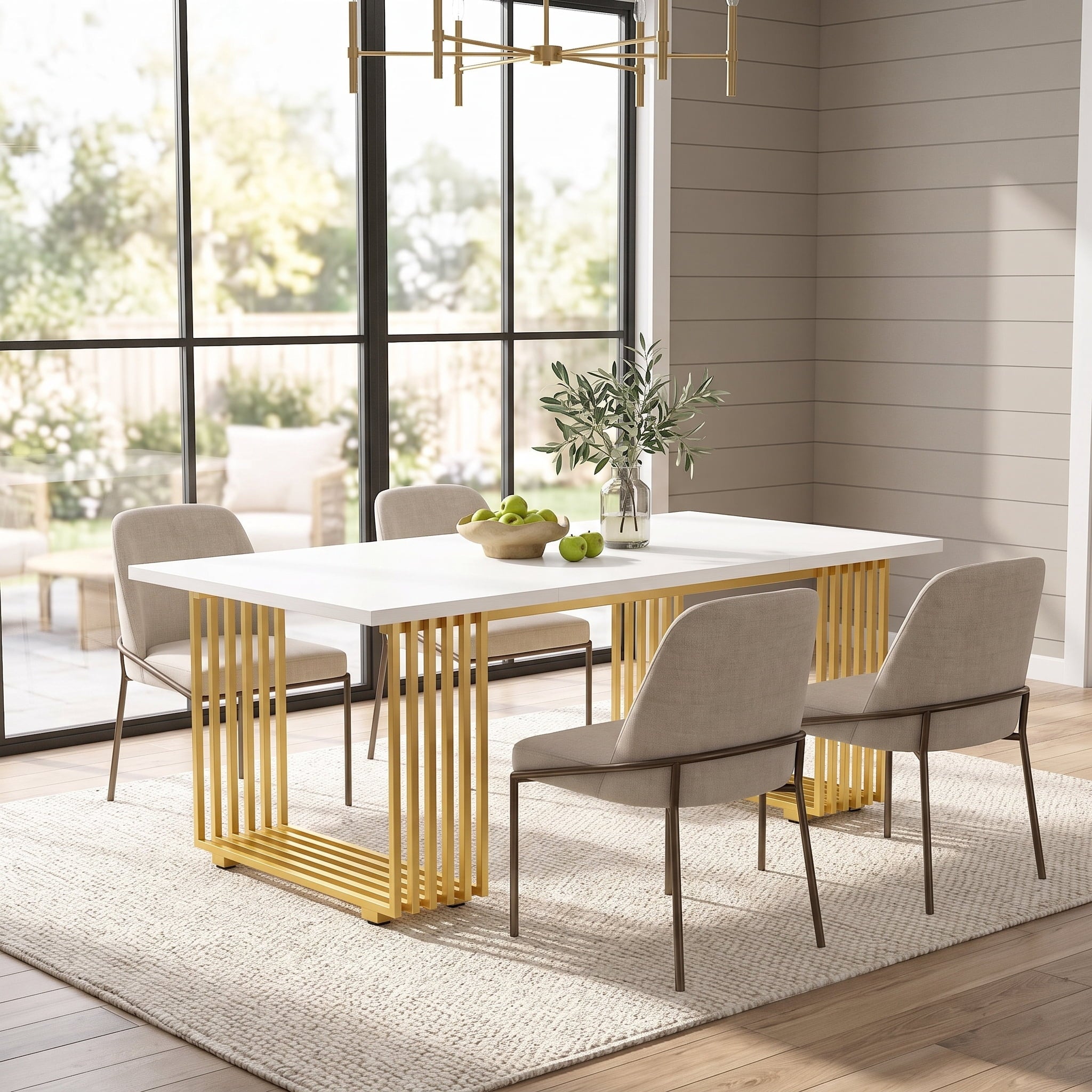 Fnova 70.8-Inch Dining Table for 6-8 People, Rectangular Dinner Table with Gold Metal Legs, Sturdy Metal Frame, Home Decor Table Suitable for Kitchen, Dining Room, Family Gatherings & Living Room,WM010437_WG_US