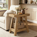 Fnova 2-Tier Wooden End Table, Farmhouse Narrow Side Table with Storage Shelf, Accent Sofa Table, Nightstand for Living Room, Bedroom, Small Spaces, Entryway,WM010153_LBN_US