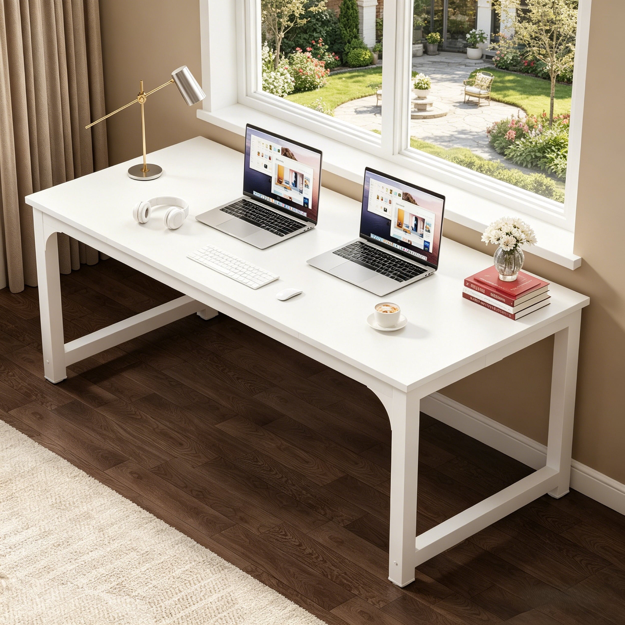 Fnova 70.87'' Extra Large Executive Desk, Home Office Computer Workstation with Thickened Metal Frame, Multipurpose for Conference, Dining, Home Office & Business Use,White,70" wide