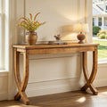 Fnova 63" Console Table, Long Farmhouse Entryway Table, Solid Wood Sofa Table with X-Shaped Legs for Living Room, Entrance, Foyer,Brown