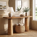 Fnova 63-Inch Solid Wood Farmhouse Console Table, Cylindrical Legs Entryway Table, Rectangular Long Narrow Sofa Table for Living Room, Hallway, Foyer,WM010926_BN_US