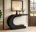 Fnova 43-Inch Modern C-Shaped Console Table, 2-Tier Farmhouse Entryway Table with Storage, Wood Behind Couch Sofa Table for Living Room Hallway, Black,WM010342_B_US