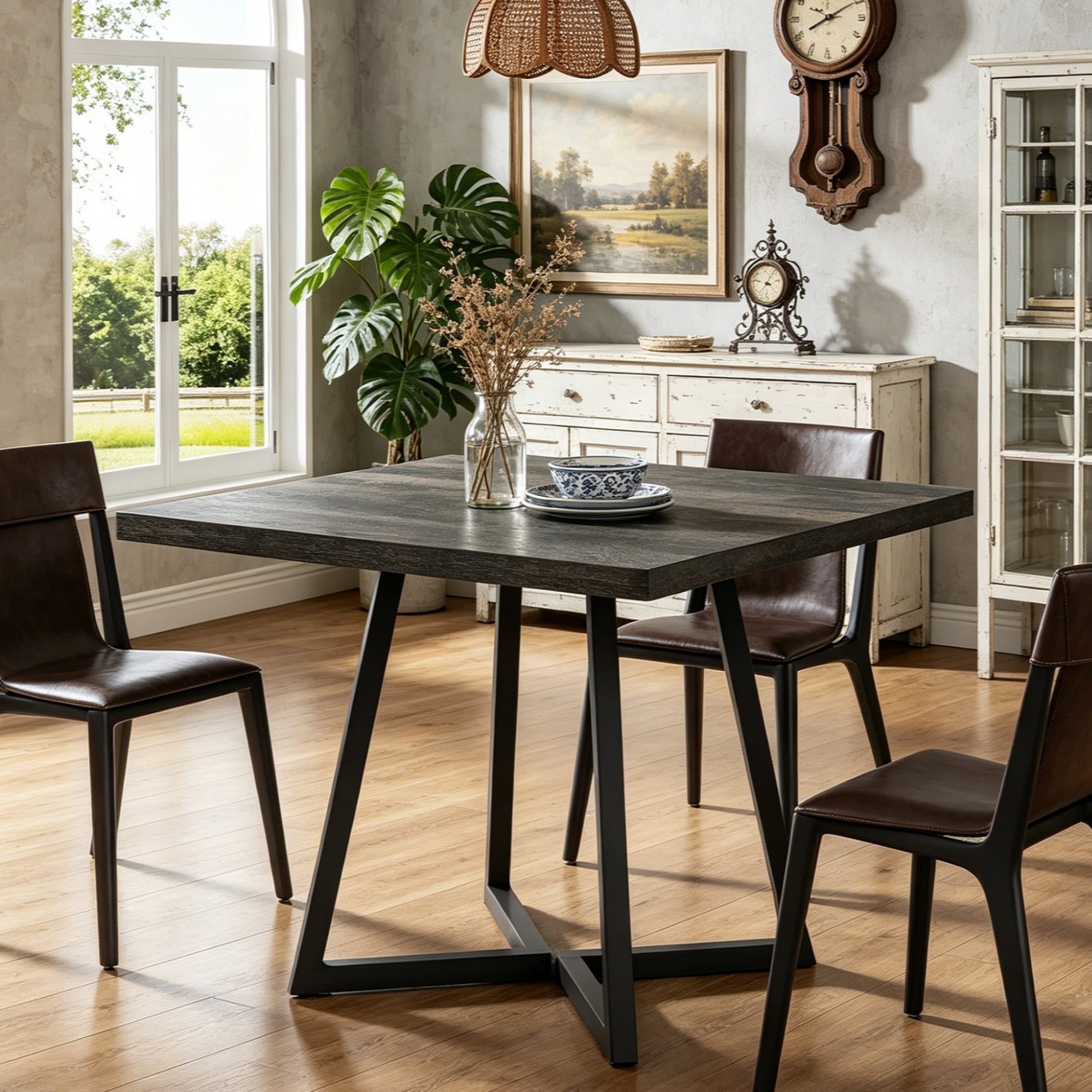 Fnova 31.5" Square Dining Table, Small Kitchen Dinner Table, 2-4 Person Industrial Dining Table, Square Kitchen Table for Dining Room Farmhouse Home Decor Furniture,Gray