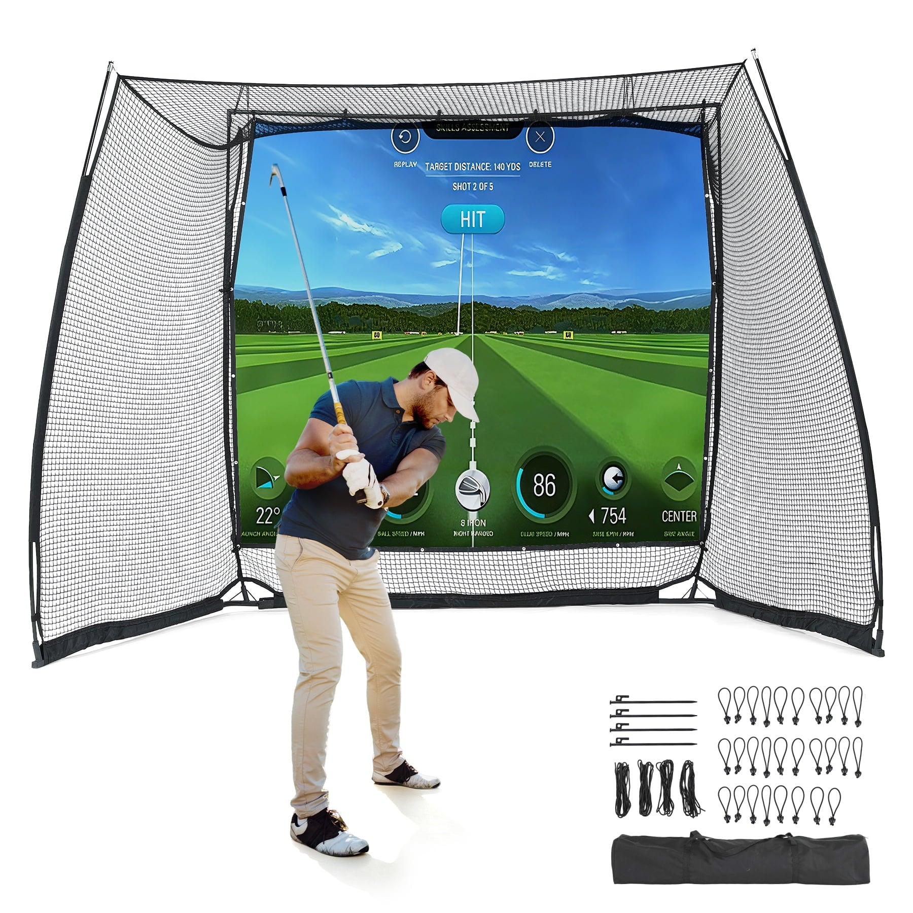Fnova 11x8ft Golf Simulator Hitting Net with Impact Screen, Golf Net with Noise-Reducing Target Cloth, Heavy-Duty Range Cage for Swing Driving Home Backyard Garage, Golfer Gift for Men Dad Him