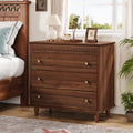 Fnova 31.5" Large Modern Nightstand with 3 Drawers, Bedside Table with Artistic Legs, Wooden Side Table for Bedroom Living Room, Rustic Brown