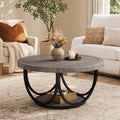 Fnova 31.5" Round Coffee Table with 2 Tiers, Wooden Circle Accent Cocktail Table with Storage Shelf and Metal Frame, Industrial Center Tables for Living Room, Gray