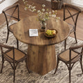 Fnova Farmhouse Round Dining Table for 4, 31.5" Kitchen Table for Living Room Kitchen, Brown (Only Table)