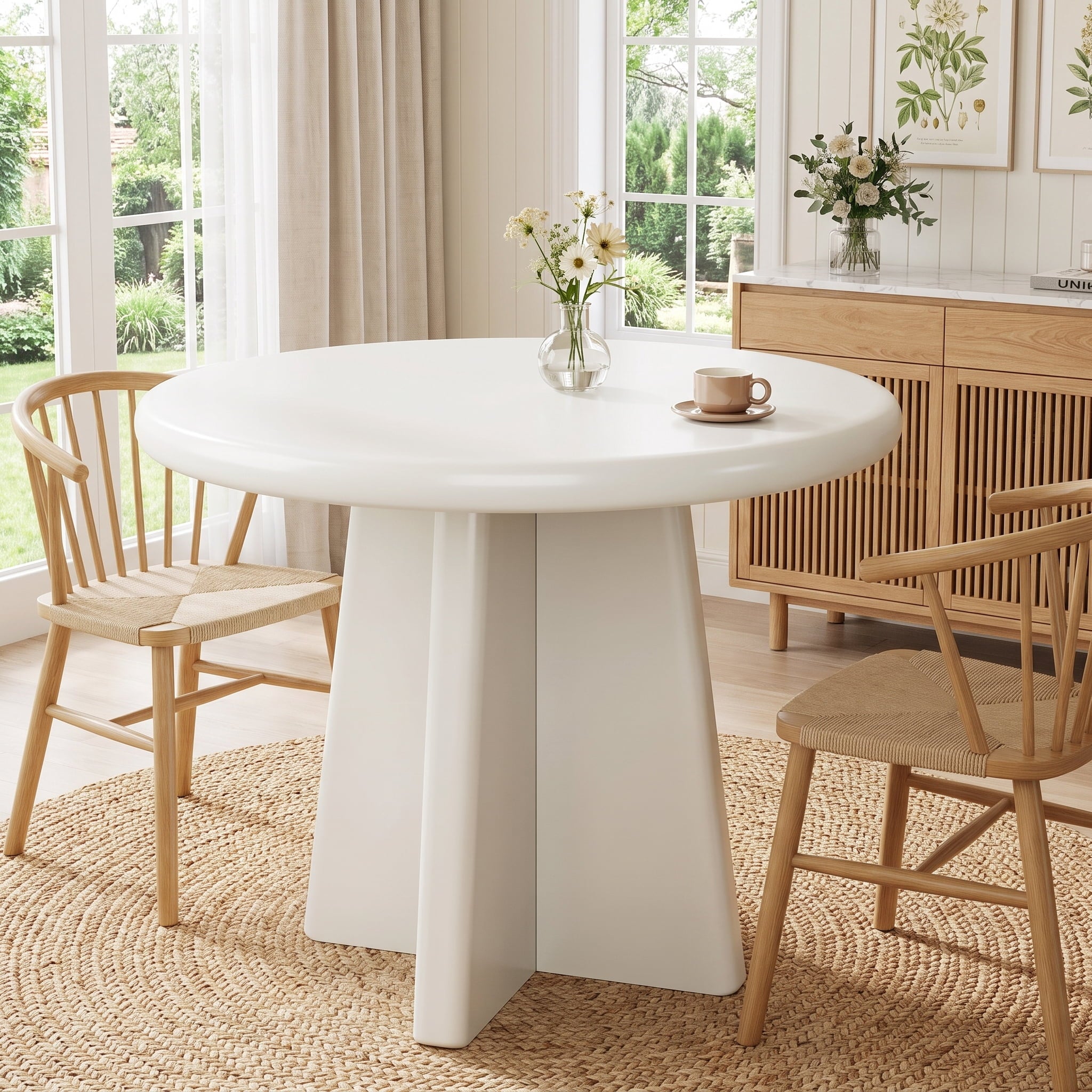 Fnova 31.5" Round Dining Table for 2-4 Person, Modern Kitchen Table with Sturdy Base, Small Dinner Furniture for Dining Room, Kitchen, White