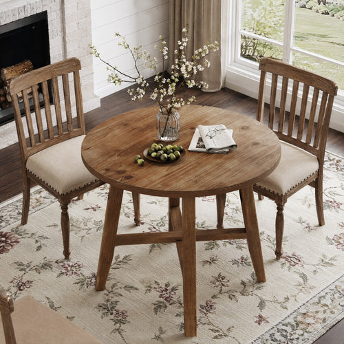 Fnova 31.5" Solid Wood Round Dining Table for 2-4, Small Farmhouse Kitchen Table for Living Room, Dining Room, Apartment, Brown