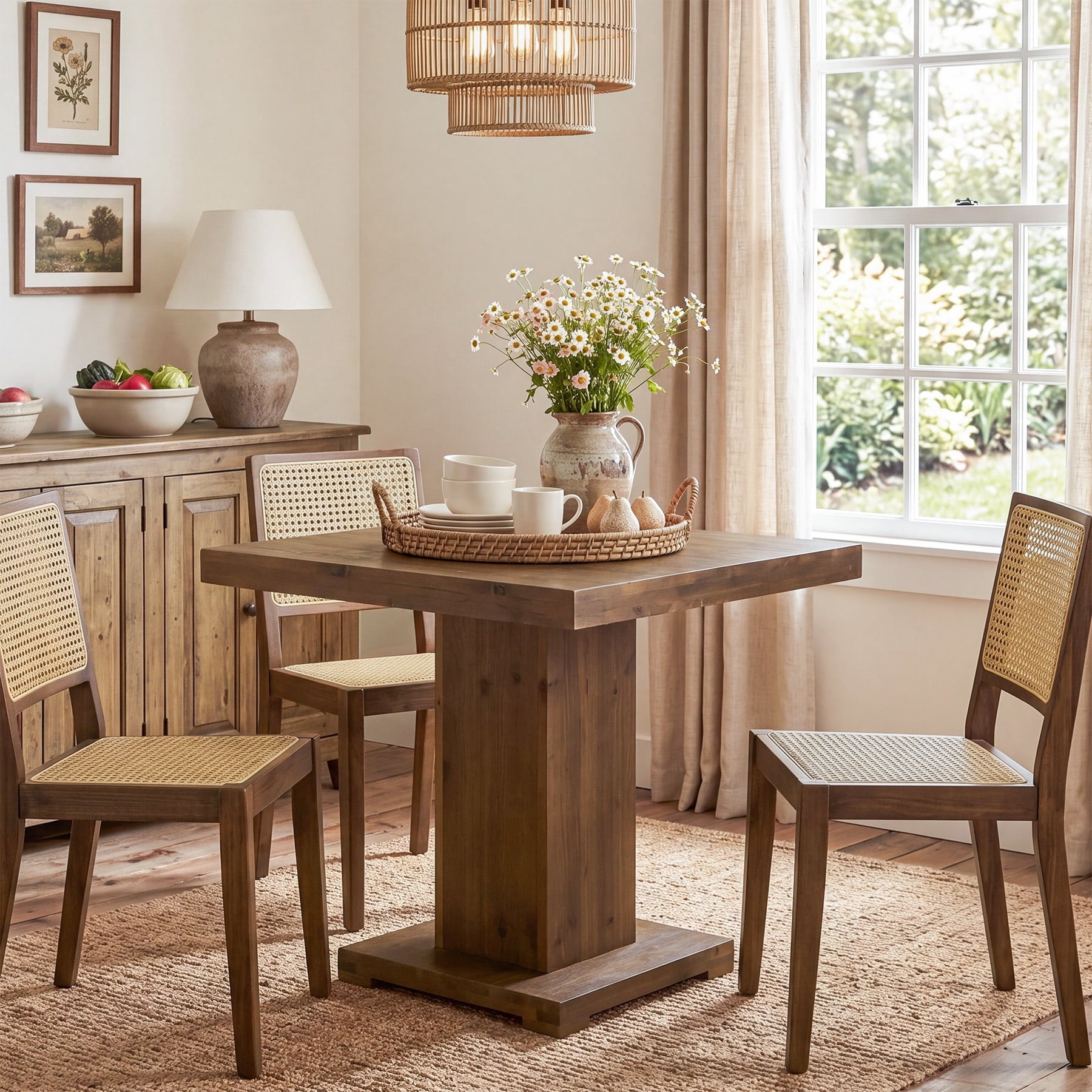 Fnova 31.5" Solid Wood Square Dining Table, Farmhouse Kitchen Table for 2-4 People, Rustic Dining Table for Breakfast Nook & Small Spaces