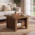 Fnova 31.5" Square Coffee Table, Solid Wood Farmhouse Center Table with 2-Tier Storage Shelf, Rustic Brown for Living Room, Apartment, Office