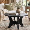Fnova 31" Modern Round Coffee Table, Decorative Cross Base Wood Center Table for Living Room, Bedroom, Black