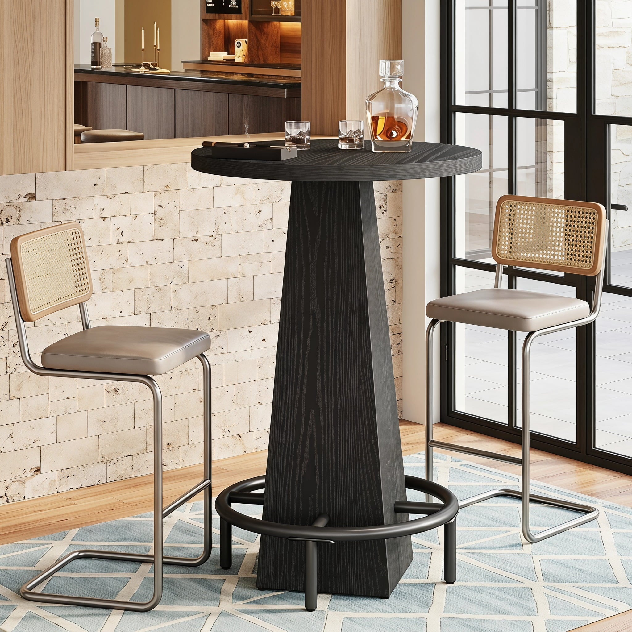 Fnova 37.4" Counter Height Pub Table, Round Bar Table for Dining Room, Tavern, Coffee Corner, Party, Black