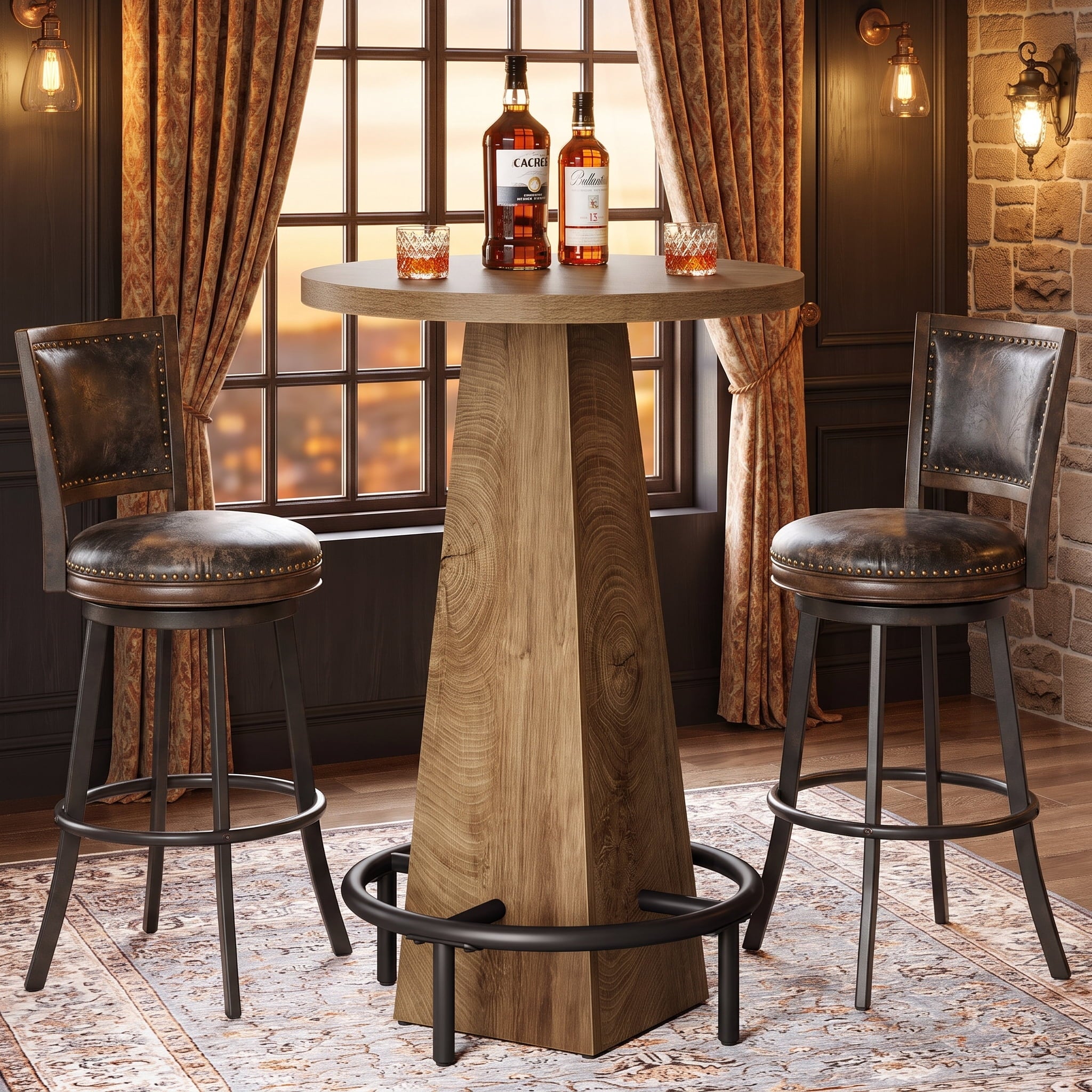 Fnova 37.4" Counter Height Pub Table, Round Bar Table for Dining Room, Tavern, Coffee Corner, Party, Natural Wood