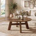 Fnova 39" Round Coffee Table, Mid-Century Modern Wood Center Table with Reinforced Cross Brace, Walnut for Living Room, Apartment, Small Space