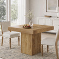 Fnova 39" Small Square Dining Table for 4, Farmhouse Kitchen Table with Sturdy Pedestal Base for Dining Room, Kitchen, Apartments, Light Brown