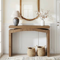 Fnova 40" Narrow Hollow-Out Console Table for Entryway, Farmhouse Wooden Sofa Console Behind Couch for Foyer, Living Room, Brown