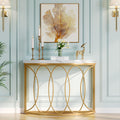 Fnova 43" Gold Console Table, Modern Faux Marble Entryway Table with Geometric Metal Frame for Living Room, Hallway, White & Gold