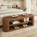 Fnova 47.2" End of Bed Bench with Shoe Storage, Farmhouse Entryway Bench for Hallway, Bedroom, Brown