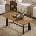 Fnova 47.24" Industrial Coffee Table with Trapezoidal Legs, Farmhouse Rectangular Center Table for Living Room, Brown