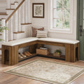 Fnova 47.24" L Shaped Corner Bench with Removable Seat Cushion, Farmhouse Corner Bench for Living Room, Brown