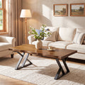 Fnova 47 Inch Solid Pine Wood Coffee Table with X-Shaped Metal Legs, Live Edge Design for Living Room