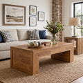 Fnova 47" Rectangular Coffee Table, Farmhouse Wooden Center Table with Thick Base, Rustic Brown Accent Table for Living Room
