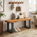 Fnova 47'' Solid Wood Entryway Bench, Industrial End of Bed Bench with Metal Legs, Easy Assembly, Brown