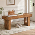 Fnova 47" Solid Wood Entryway Bench with Sturdy Legs for Bedroom, Dining Room, Easy Assembly, Brown