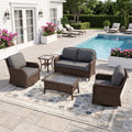 Fnova 5-Piece Outdoor Wicker Patio Furniture Set with 2 Swivel Chairs, 1 Loveseat & 2 Tables, Wicker Patio Chair Set with 26.8'' Deep Seat, Luxury Conversation Set for Porch, Yard, Brown/Gray