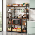 Fnova 5-Tier Bakers Rack, Microwave Oven Stand Kitchen Storage Shelf with 11 Hooks, Coffee Bar Station Island Table with Hutch, Rustic Brown