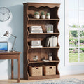 Fnova 5-Tier Tall Bookcase, 70" Wooden Bookshelf with Unique Curved-Edge Design, Freestanding Display Rack for Living Room Office Home, Rustic Brown