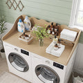 Fnova 54" 2-Tier Washer Dryer Countertop with Storage Shelf, Laundry Topper Organization with Non-Slip Pads, Waterproof, Stain-Resistant, Oak