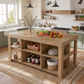 Fnova 55" Kitchen Island with 6 Storage Cubbies, Farmhouse 3-Tier Stationary Island Table with Large Countertop for Kitchen Dining Room, Brown