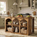 Fnova 55" Kitchen Island with Storage & Leg Room, 3-Tier Farmhouse Stationary Kitchen Table with Large Worktop, Brown