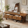 Fnova 55" Long Bench End of Bed with 2 Drawers, Solid Wood Entryway Bench for Hallway, Mudroom, Bedroom, Brown