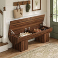 Fnova 55" Shoe Bench with Flip-Top Storage, Storage Bench with 2 Safety Hinges, Easy Assembly, Brown