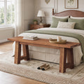 Fnova 55" Solid Wood Bench, Farmhouse Entryway Bench for Living Room, Dining Room, Brown