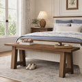 Fnova 55" Solid Wood Bench, Farmhouse Entryway Bench for Living Room, Dining Room, Dark Brown