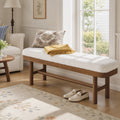 Fnova 55" Upholstered End of Bed Bench, Hallway Shoe Bench with Cushion for Living Room, White & Brown