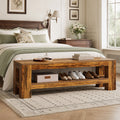 Fnova 59" Farmhouse Wooden Entryway Bench, Console Shoe Bench for Bedroom, Hallway, Brown