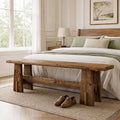 Fnova 59" Solid Wood Entryway Bench, Farmhouse End of Bed Bench for Bedroom, Long Dining Bench for Kitchen Table, Brown