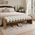 Fnova 59'' Upholstered Entryway Bench with Rolled Cushions, Cream Finish Boucle Fabric End of Bed Bench for Bedroom, Living Room, Brown