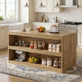 Fnova 59" kitchen Island with Seating Area, 3-Tier Farmhouse Island Table with Storage for Kitchen, Dining Room, Brown