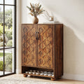 Fnova 6-Tier 24 pairs Shoe Cabinet with Doors, 43.3" Tall Storage Cabinet with Solid Wood Feet and Adjustable Shelves for Entryway, Hallway, Brown