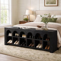 Fnova 63" Arched Cubby End of Bed Bench, Farmhouse Entryway Bench with Shoe Storage, Black