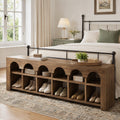 Fnova 63" Arched Cubby End of Bed Bench, Farmhouse Entryway Bench with Shoe Storage, Brown