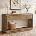 Fnova 63" Console Table with 2 Drawers, Farmhouse 2-Tier Sofa Console for Entryway, Hallway, Foyer, Brown